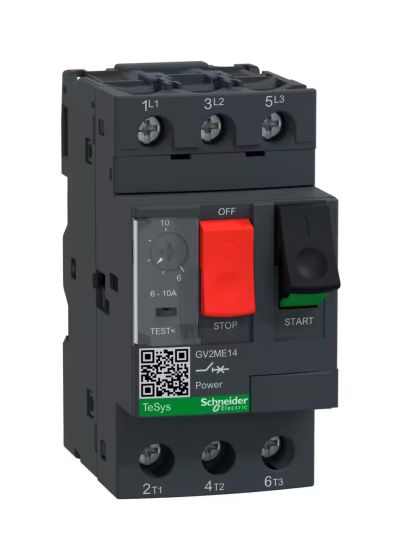 Schneider GV2ME14, Motor Protection Circuit Breaker (MPCB), TeSys GV2, 3P, 6-10 A, thermal magnetic, screw clamp terminals