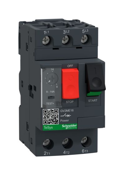 Schneider GV2ME16, Motor Protection Circuit Breaker (MPCB), TeSys GV2, 3P, 9-14 A, thermal magnetic, screw clamp terminals
