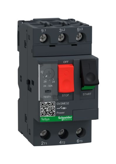 Schneider GV2ME32, Motor Protection Circuit Breaker (MPCB), TeSys GV2, 3P, 24-32 A, thermal magnetic, screw clamp terminals