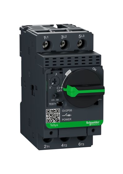 Schneider GV2P08, Motor Protection Circuit Breaker (MPCB), TeSys GV2, 3P, 2.5-4 A, thermal magnetic, screw clamp terminals