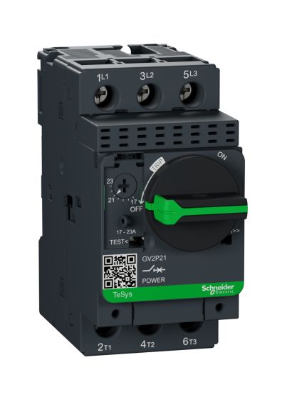 Schneider GV2P21, Motor Protection Circuit Breaker (MPCB), TeSys GV2, 3P, 17-23 A, thermal magnetic, screw clamp terminals