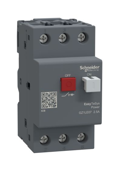 Schneider GZ1LE07, Motor Circuit Breaker, Easy TeSys Power, GZ1LE, 3 Pole, Push-Button, 2.5A, Magnetic Trip