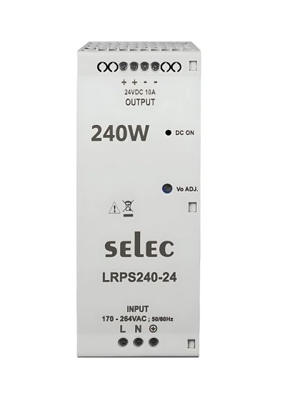 Selec LRPS-240-24, 240 Watt 24V/20A Power Supply, DIN Rail Mount, Plastic Housing