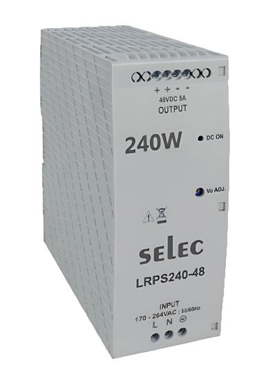 Selec LRPS-240-48, 240Watt 24V/10A Power Supply, DIN Rail Mount, Plastic Housing