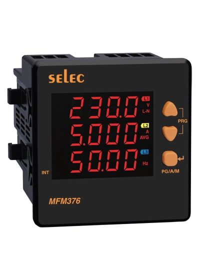 Selec MFM376-CE, 8 Digits LED Display, Three Phase Digital Multifunction Meter, Pulse Output, Size 96x96mm, Panel  Mount