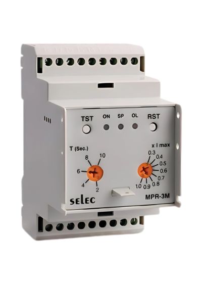 Selec MPR-3M-2-230V, Three Phase Analog Motor protection relay, Size 52.5mm, DIN Rail Mount, 230VAC