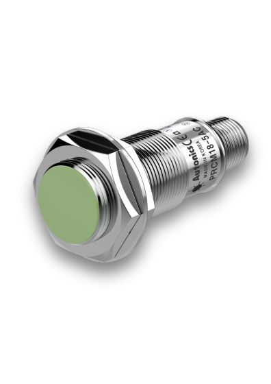 Autonics PRCM18-5DN, Cylindrical Inductive Proximity Sensor, Sensing Distance 5mm, NPN, 3-Wire, Flush Type