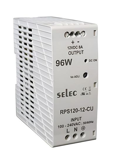 Selec RPS120-12-CU, 120Watt 12V/8A Power Supply, DIN Rail Mount, Plastic Housing
