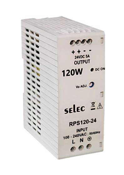 Selec RPS120-24-CE, 120Watt 24V/5A Power Supply, DIN Rail Mount, Plastic Housing