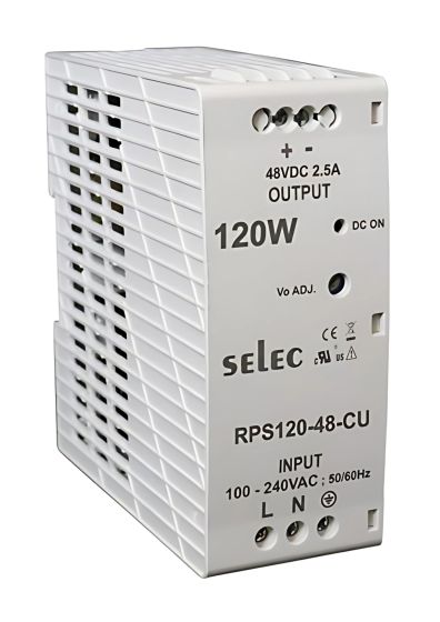 Selec RPS120-48-CU, 120Watt 48V/2.5A Power Supply, DIN Rail Mount, Plastic Housing