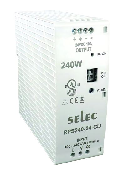 Selec RPS240-24-CE, 24V, 240W Power Supply, Din Rail Mount