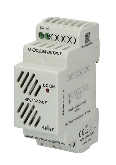Selec RPS40-12-CE, 40Watt 12Volt/ 2.5A Current Power Supply, DIN Rail Mount