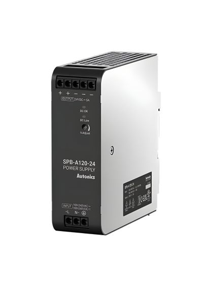Autonics SPB-A120-24, Input Voltage 100-240VAC~/ 90-350VDC, Output Voltage 24VDC, Output Current 5A, DIN Rail Switching Mode Power Supply