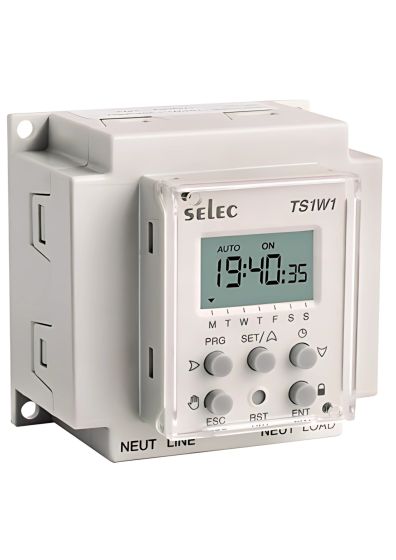 Selec TS1W1-1-20A-230V, Single Channel Time Switch, Daily/Weekly Setting, Size 60x60mm, Wall Mount