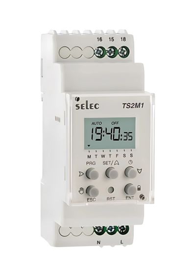 Selec TS2M1-1-16A-230V, Single Channel Time Switch, Daily/Weekly Setting, Size 35mm, DIN Rail Mount