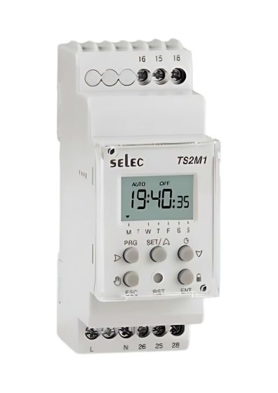 Selec TS2M1-2-16A-230V, Dual Channel Time Switch, Daily/Weekly Setting, Size 35mm, DIN Rail Mount
