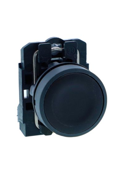 Schneider XB5AA21N, Push button, Harmony XB5, Plastic, Flush, Black, 22mm, Spring Return, Unmarked, 1 NO