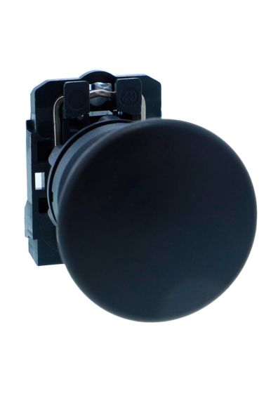 Schneider XB5AC21N, Push button, Harmony XB5, Plastic, Mushroom, Black, 40mm, Spring return, Unmarked, 1 NO