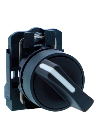 Schneider XB5AD21N, Selector switch, Harmony XB5, Plastic, Black, 22mm, Short handle, 2 position, Stay put, 1 NO