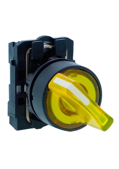 Schneider XB5AK125M1N, Ill selector switch, Harmony XB5, Plastic, Yellow, 22mm, Short handle, 2 position, Stay put, 230V AC, 1 NO