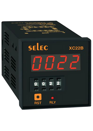 Selec XC22B V2, 4 Digit single Display, Programmable preset counter, Thumbwheel Setting, Size 72x72mm, panel mount