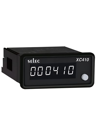 Selec XC410C, 6 digit Single White Display Count Totaliser, 12V DC Sensor Supply, Size 36x72mm, Panel Mount
