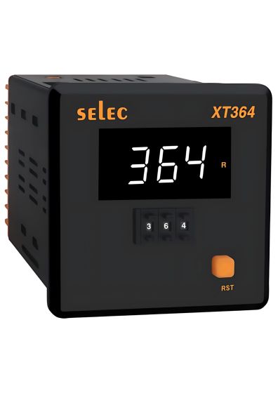 Selec XT364A, 3 Digit Single display, Thumbwheel, On delay/ Interval mode Digital Timer, Size 96x96mm, Panel Mount, Low Depth