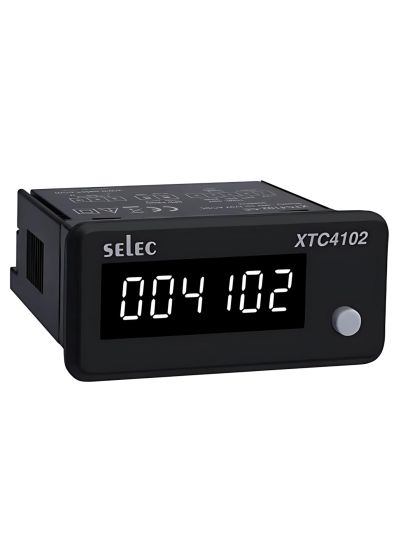 Selec XTC4102-CE, 6 digits, White LED Display, Time/Count Totaliser, Inbuilt Sensor Supply, Size 36x72mm, Panel Mount
