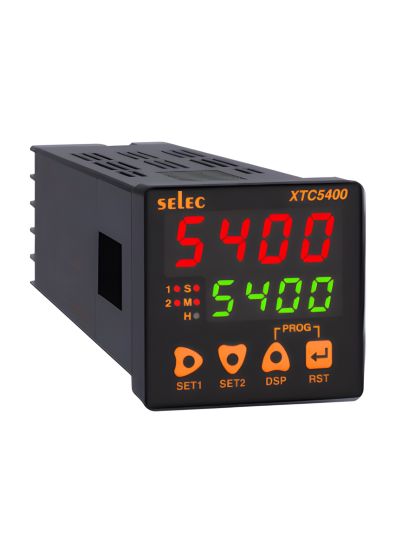 Selec XTC5400-24, 4 digits, 7 segment LED, LED Indication: Relay1, Relay2, Seconds, Minutes, Hours, 48x48mm, Panel Mount