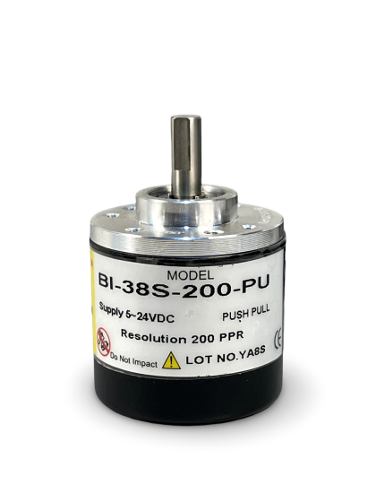 BI-38S-200-PU||Incremental Rotary Encoder, Diameter 38mm, Shaft Type, Shaft Diameter 6mm, PPR 200, Push Pull, 5~24V DC