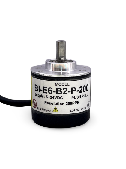 BI-E6-B2-P-200||Incremental Rotary Encoder, Diameter 38mm, SShaft Type, Shaft Diameter 6mm, PPR 200, Push Pull, 5~24V DC, AB Output