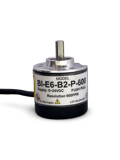 BI-E6-B2-P-600||Incremental Rotary Encoder, Diameter 38mm, Shaft Type, Shaft Diameter 6mm, PPR 600, Push Pull, 5~24V DC, AB Output