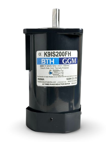 K9IS200FH ||Three Phase 200 Watt Induction Motor, Straight Shaft, Flange 90mm, 230VAC