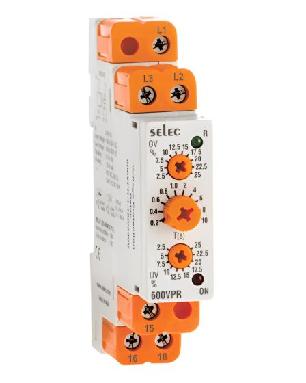 Selec 600VPR-1-130-320-CE, Voltage Monitoring, Single Phase  Analog Voltage Protection Relay, Size 17.5mm, DIN Rail Mount
