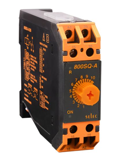 Selec 800SQ-A, On Delay / Interval Mode Analog Timer, 8 Times Ranges, Size 22.5mm, DIN Rail Mount
