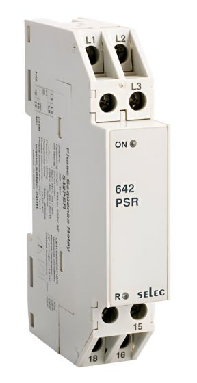 Selec 642PSR, Phase Sequence Relay, Three Phase, Size 17.5mm, DIN Rail / Wall Mount