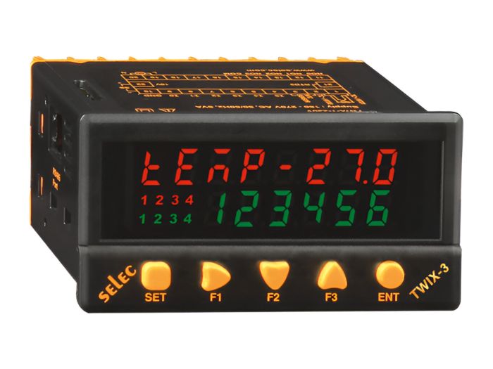 Selec TWIX-3-24VDC, 4+4 Digits Red, 6 Digits Green Display Smart Relay, 8 Digital & 1 Analog Input, Size 48x96mm, Panel Mount, 24VDC