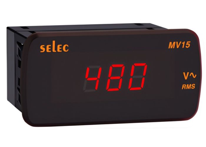 Selec MV15, 3 Digits 7 Segment LED Display Digital Volt Meter, Single Phase, Size 48x96mm, Panel Mount